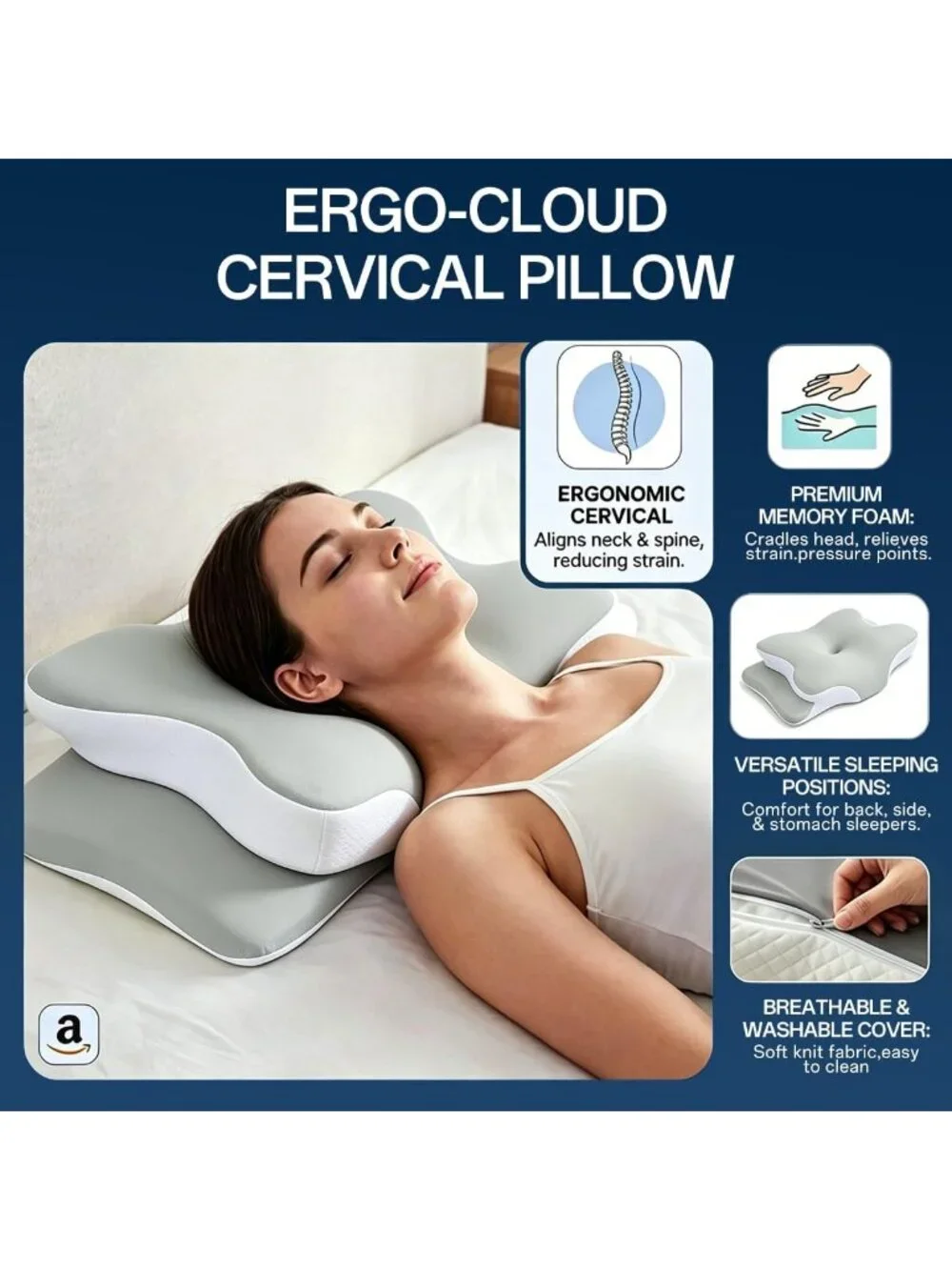 〽️Cooling Cervical Pillow Ergonomic Contour Memory Foam Neck Pain Relief Bed